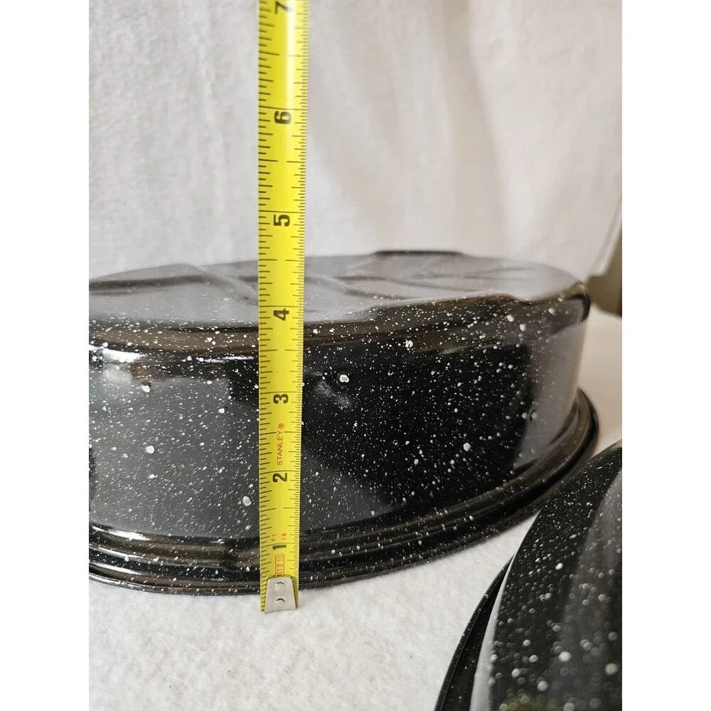 Black Speckled Enamel Roasting Pan With Lid Oval Graniteware 15 Inch